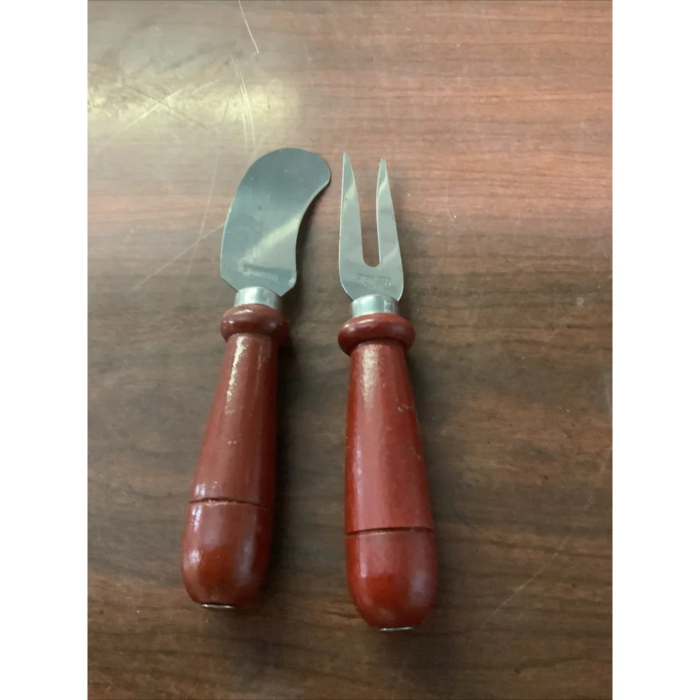 Stainless Steel Curved Cheese Knive Fork Hardwood Handle
